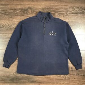 Lee Men’s Vintage 90’s Navy Blue Pullover Boston Massachusetts 1/4 Zip Sweater